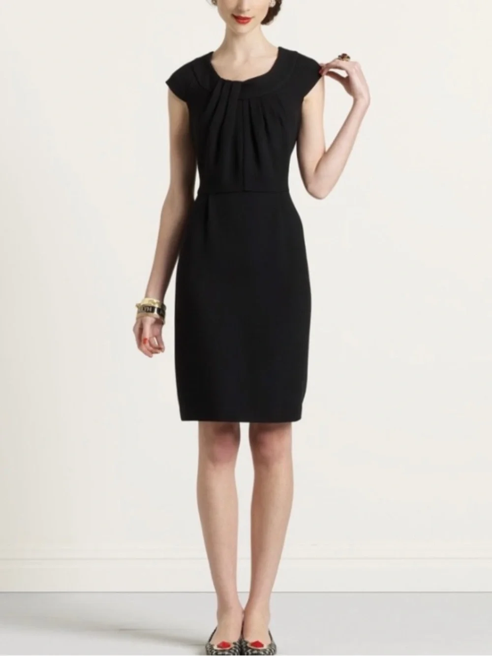 Kate Spade Raya Shift Dress Black Pleated Neck Sheath Dress Size 4 Womens